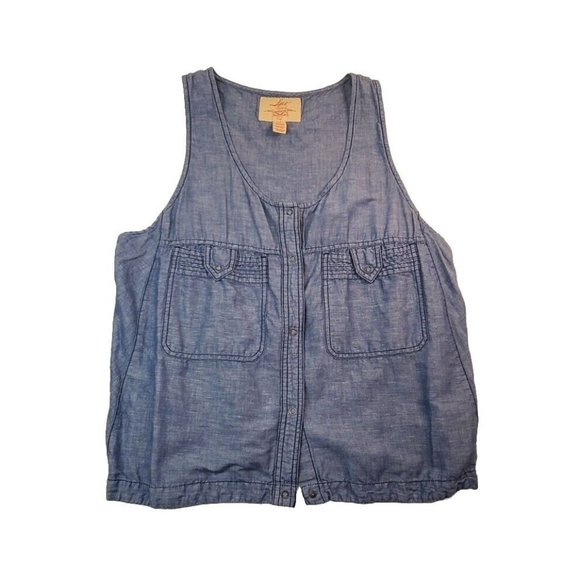 Levi's Linen Blend Blouse Women's Blue Denim Wash Button Sleeveless Tank XS Vest - Picture 1 of 6